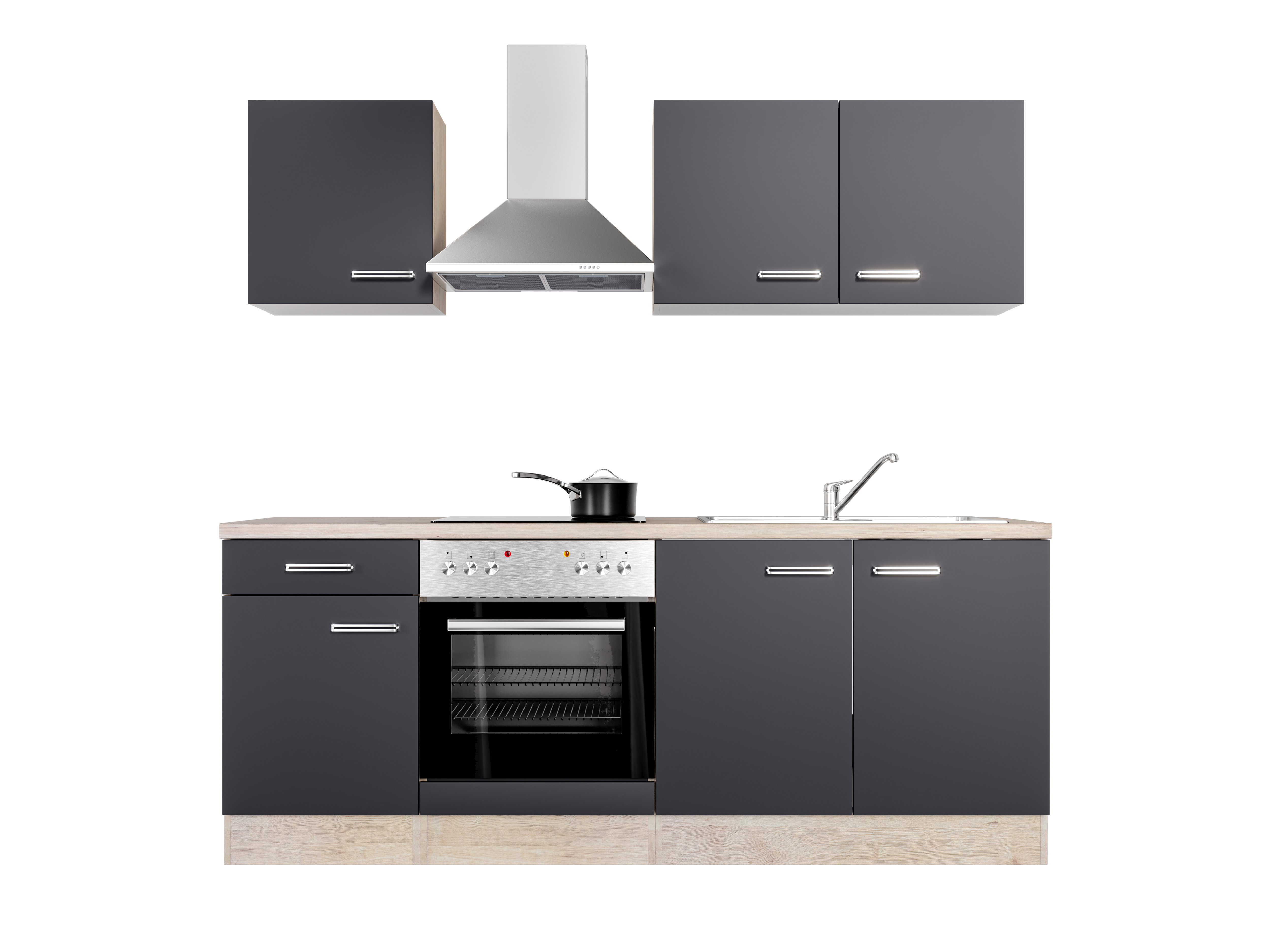 Küchenzeile mit E-Geräten - breit San cm - Anthrazit Remo – Lino Eiche 210