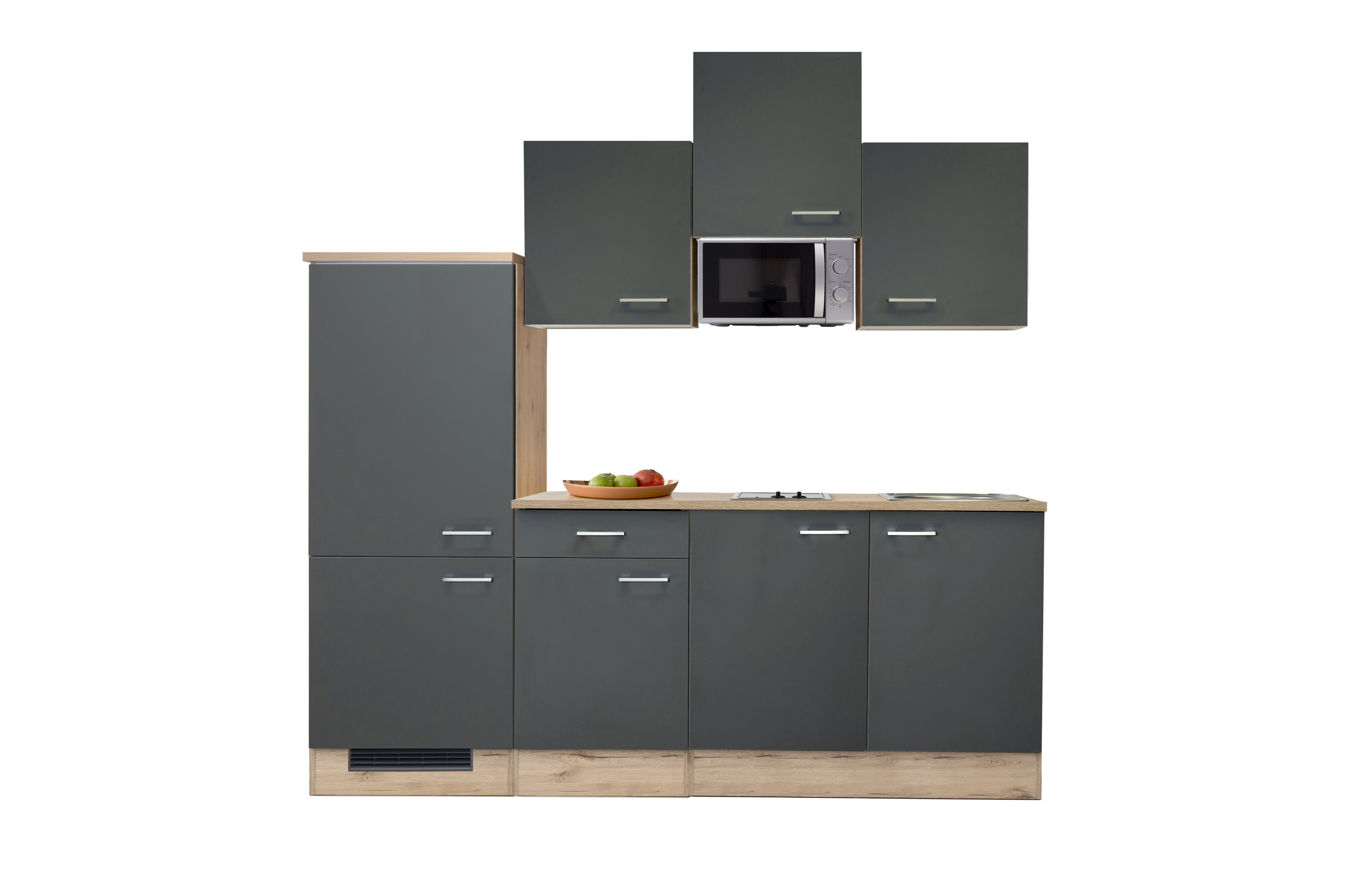 Singleküche mit E-Geräten - - 210 Eiche Lino cm – breit Anthrazit San Remo