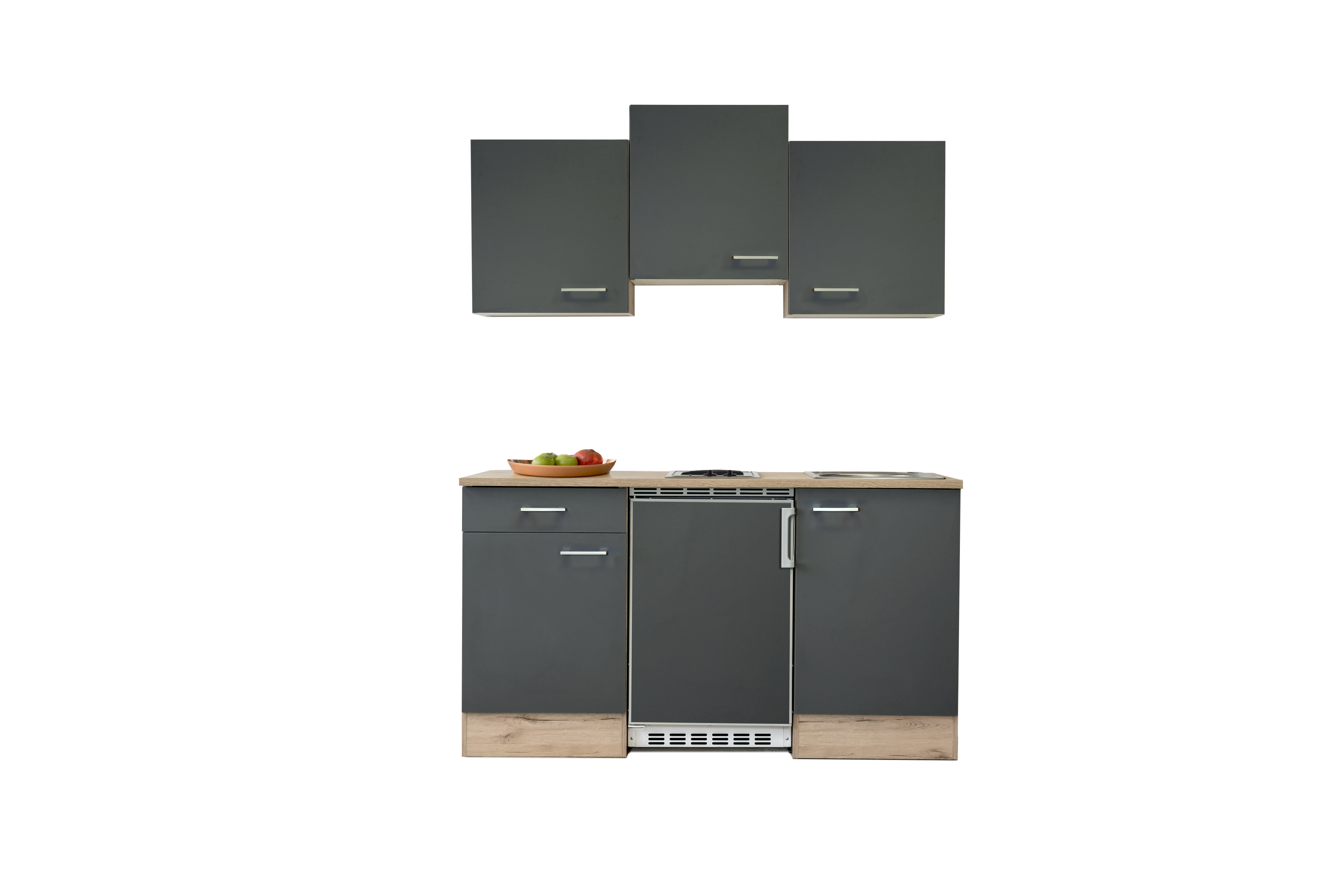 Miniküche - 100 cm breit - Schwarz matt Endgrain Oak – Capri