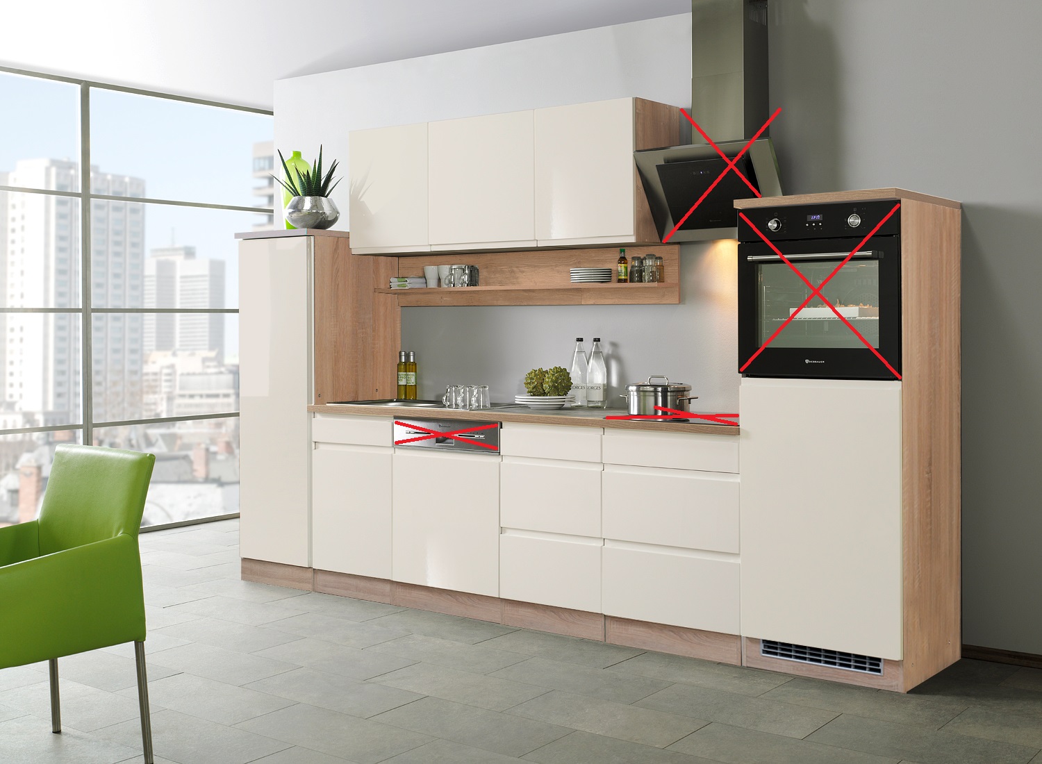 Küchenzeile Geschirrspüler - cm – & 220 Weiß Witus mit E-Geräten - breit