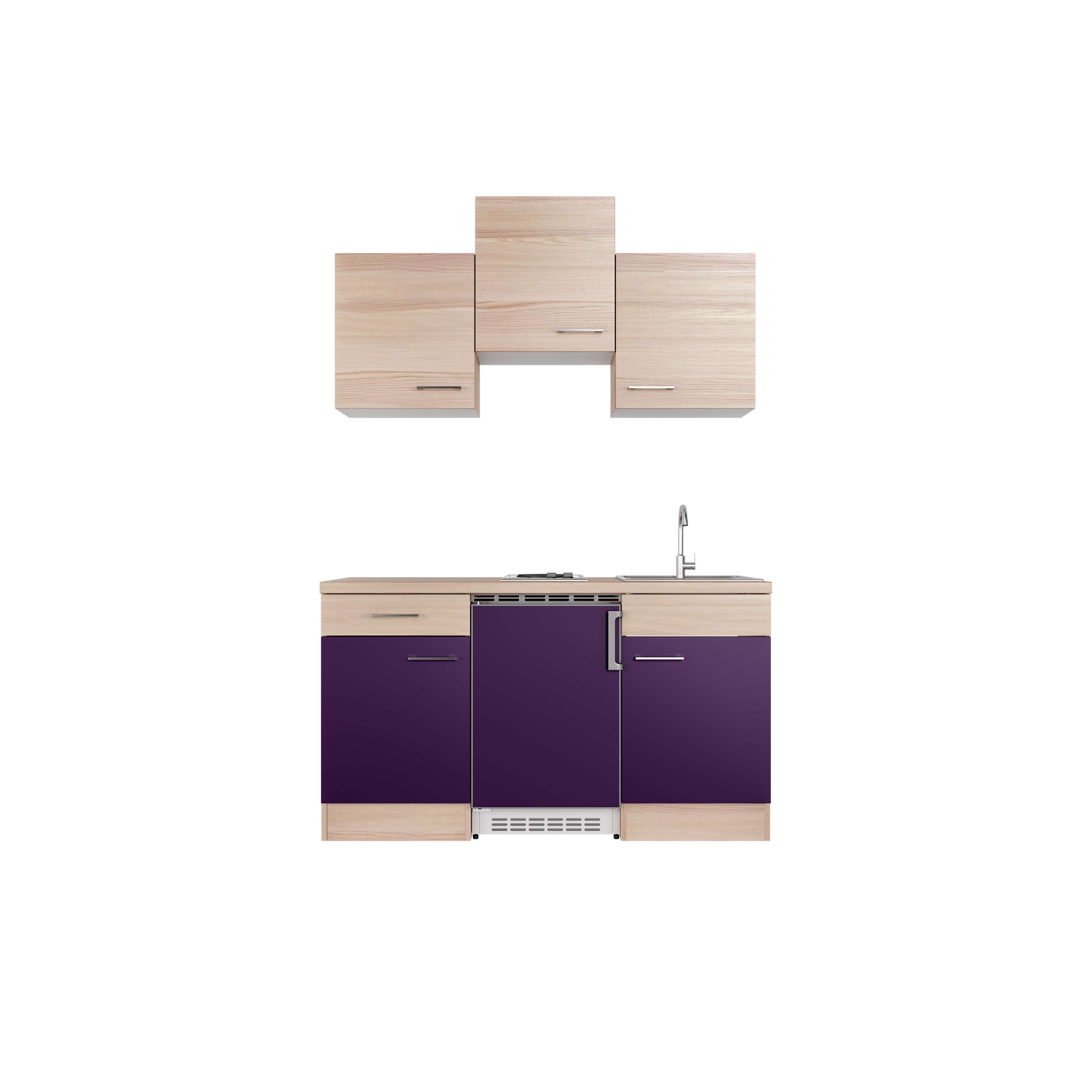 Singleküche - breit 150 – Namu Buche - E-Geräten cm mit